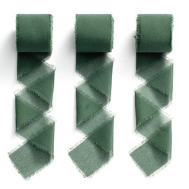 MORSUNBELA Chiffon Ribbon Dark Green Ribbon Gift Ribbon Fabric Ribbon Fringe Ribbon Wedding Ribbon Chiffon Ribbon Wide 1.5 Inch x 7 Yd