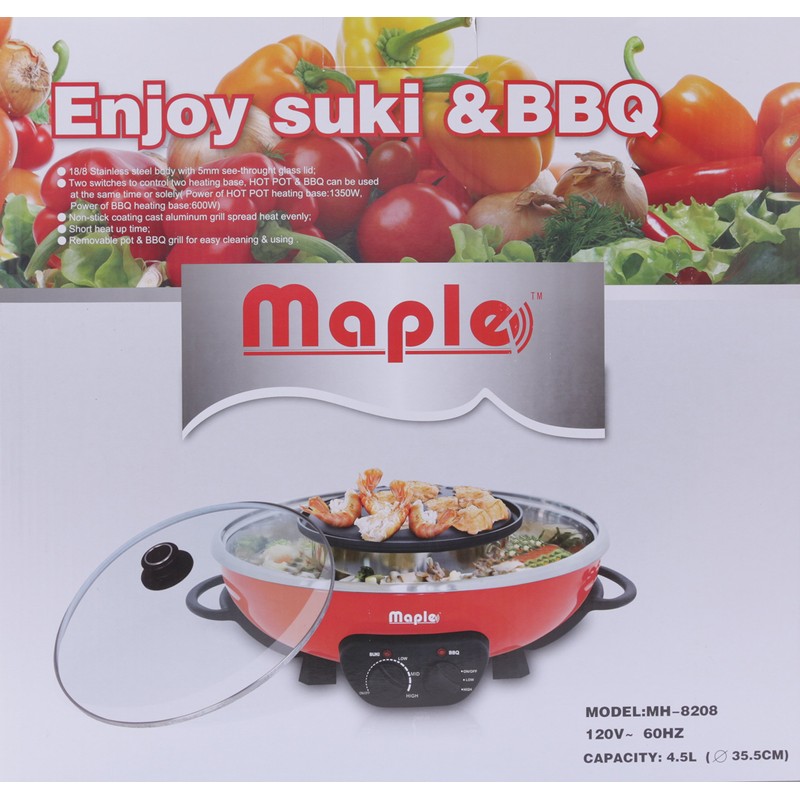 Maple Enjoy Suki Electric Hot Pot Shabu with Korean BBQ