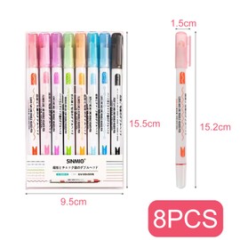zoerbufan 8 Coloured Curve Pens for Notes, Double Tip Pens, Curve Highlighter with 8 Different Curve Shapes, Special Pens for Children, Diary, Notes, Accessories