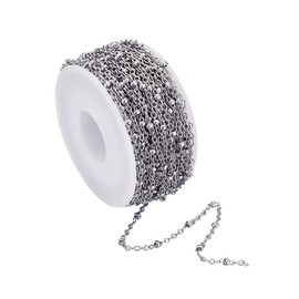 Beadthoven 10M Satellite Chains Vacuum Coated 304 Stainless Steel Cross Cable Chains with Round Beads Soldered Ball Chain for Bracelets Jewelry Making