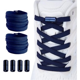 Shecret Elastic Shoelaces with Metal Capsule, 2 Pairs of Adjustable Shoelaces Without Tying Quick Lacing System Shoelaces Set for Runners, Children and Elderly People, navy