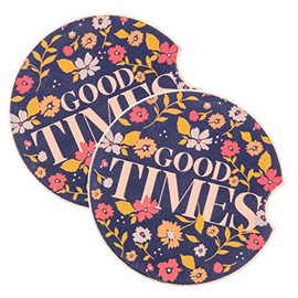 Karma Gifts Boho Car Coasters - Absorbent Cup Holder Coasters for Car - Set of 2 - Navy Floral