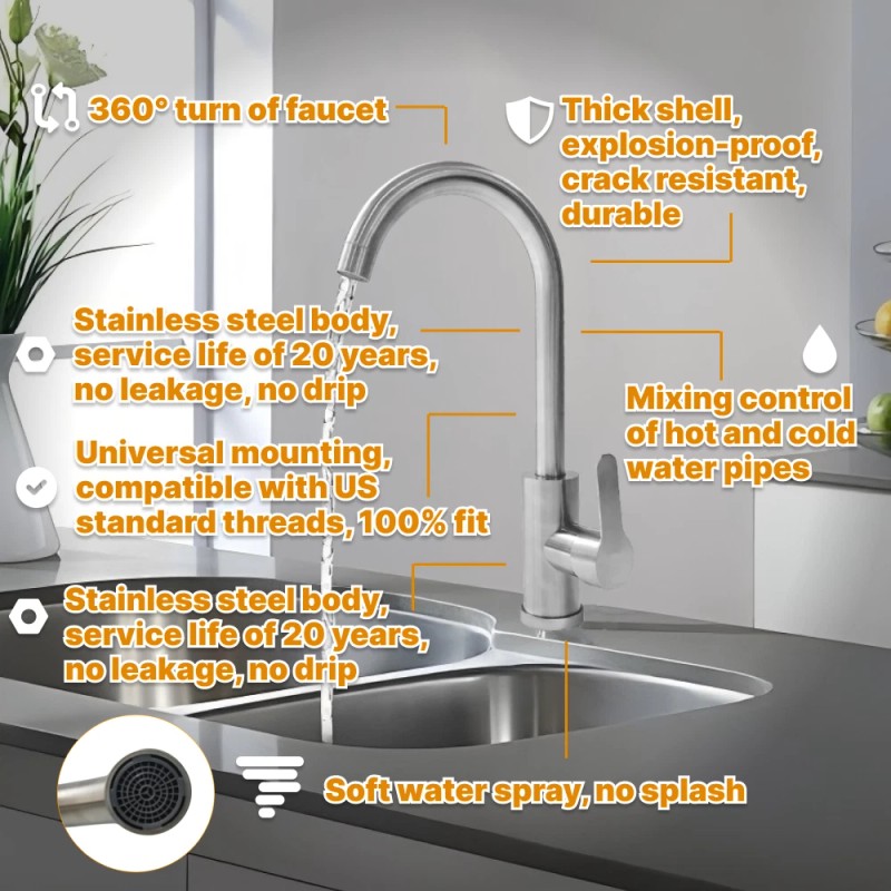 HarborFlow Stainless Kitchen Sink Faucet Brushed Nickel Single Handle Sprayer