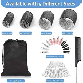 Velcro Rollers for hair,Hair Curlers 50 Pcs Set (6 Jumbo Rollers, 6 Large Rollers & 6 Medium Rollers & 6 Small Rollers) and 24Pcs Hair Clips for Long Medium Hair/4-sizes 60 45 36 25mm