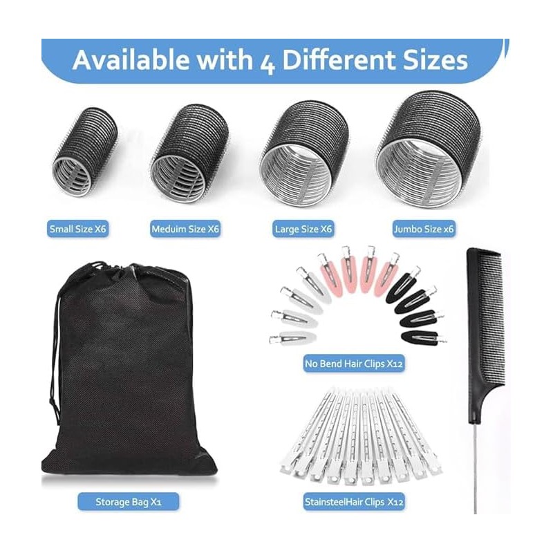 Velcro Rollers for hair,Hair Curlers 50 Pcs Set (6 Jumbo