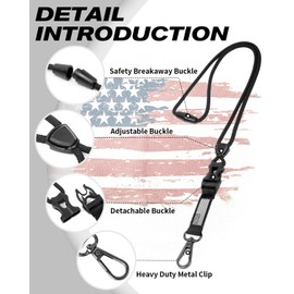 LIUGX Badge Holder with Heavy Duty Breakaway Lanyard, Durable ID Card Holder (Holds 6 Cards) with Quick Release Detachable Buckle, Metal Clip, American Flag, Black&Black
