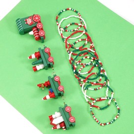 Ardorchid 12pcs Christmas Bracelets for Women Green Red White Stackable Beaded Stretch Bracelets Christmas Party Bracelet Jewelry