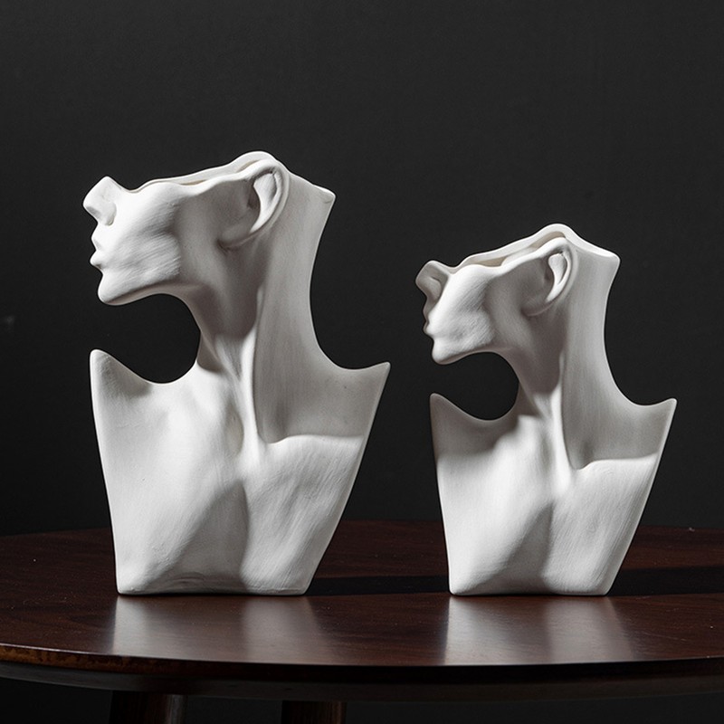 Side Face Portrait Ceramic Vase Living Room Decorative Dried Flower