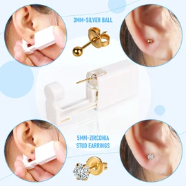 4 Pack Self Ear Piercing Gun,Disposable Safety Ear Piercing Kit Painless with Earring Studs,Earrings Set For Ear Nose Lip Piercing (4 Pack - Gold)