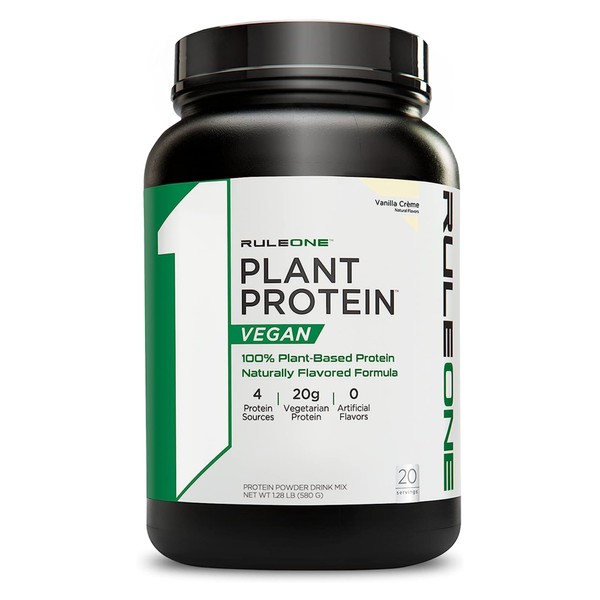 Rule 1 R1 Plant Protein, Vanilla Creme - 1.28 lbs Powder - 20g Vegan Protein + Naturally Occurring Amino Acids - 20 Servings