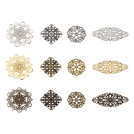 PandaHall 48 Pieces Filigree Wrap Charms Pendants in 4 Styles 5 Colors Filigree Flower Connectors for DIY Hair Pins Headwear Earrings Jewelry Making, Plastic