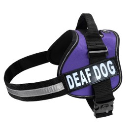 Doggie Stylz Dog Harness with Removable Patches and Reflective Trim. Dog Vest Comes with 2 Deaf Dog Reflective Hook and Loop Patches. Measure Dogs Girth Before Purchase (Girth 12"- 16" Purple)