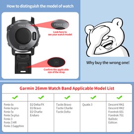 NotoCity Fenix 5X Replacement Strap with 26mm Width Strap for Fenix 5X Plus/Fenix 6X/Fenix 6X Pro/Fenix 7X/Fenix 3/Fenix 3 HR/Descent MK1 (Blue White)