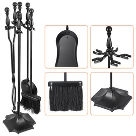 Segawe 5 PCS Fireplace Tools Set Iron Accessories Fire Poker, Brush, Shovel, Tong Home