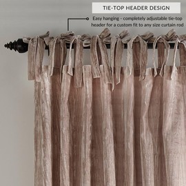 Elrene Home Fashions Korena Tie-Top Crushed Velvet Window Curtain Panel, Rustic-Chic Curtain Panel for Living Room or Bedroom, 52 Inches by 84 Inches, Taupe, 1 Panel