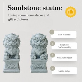 WUSEI Guardian Lion Sandstone Statue,Pets Fish Tank Aquarium Landscape Ornaments,Living Room Home Decor and Gift Sculptures 4.7" H (Set of 2)
