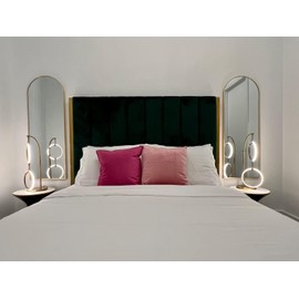 Brightech Nova Modern Table Lamp - Contemporary Arc Desk Lamp with 2-Circle Ring-Style Pendant - Alexa Compatible Nightstand Beside The Couch Lamp with Arching Pole Matches Living Room Décor - Brass