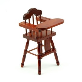 MyTinyWorld Dolls House Miniature Childrens Mahogany High Chair