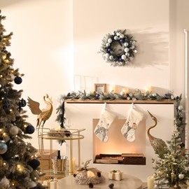 Valery Madelyn Silver Blue Pre-Lit Christmas Garland Christmas Ornaments with Lights for Mantle, 6ft Lighted Battery Operated Xmas Garland for Front Door Fireplace Table Centerpiece