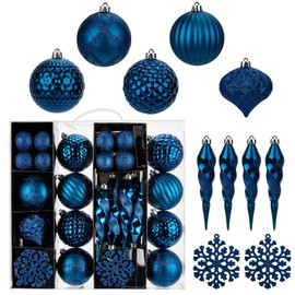 Briful 50PCS Blue Christmas Baubles Set Christmas Tree Decorations Set with Shatterproof Christmas Baubles Icicle Snowflake, Hanging Ball Ornaments for Christmas Decorations Home Decor