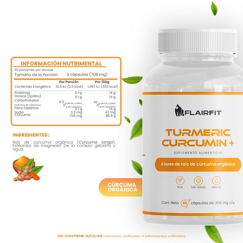 Flairfit® Suplemento En Cápsulas, Formulación Premium Extracto Premium Turmeric Cúrcuma,