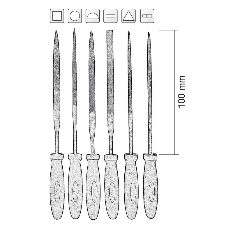 CON:P B20206 Mini File Set, Silver/Red/Black, 100 mm, 6 Piece