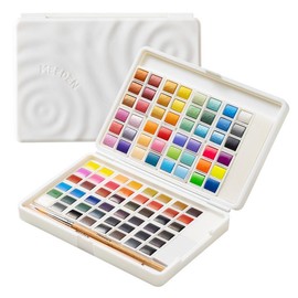 MEEDEN Art Watercolor Paint Set, 48/96 Vivid Colors in Portable Box, Detail Paint Brush Included, Gift:_Blue Brush Washer