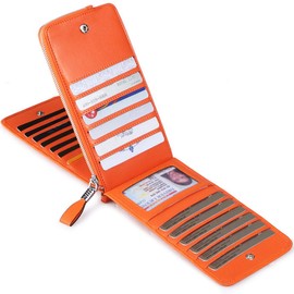 Huztencor Long Wallet, Thin, Bifold for Men, Women, Anti-magnetic, Card Case, 26 Cards, Large Capacity, Popular, Coin Purse, Unisex, RFID Protection, orange
