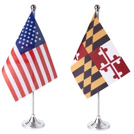 ZXvZYT 2 Pack American US Maryland flag USA Maryland MD State table flag,Small Mini United States Desk Flags With Stand Base,for U.S. States Party Events Celebration Decorations Supplies