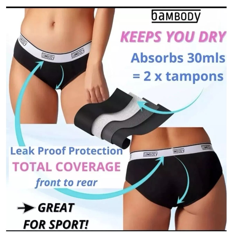 Bambody period Hipster Underwear 3 Pack Brand New Size 5