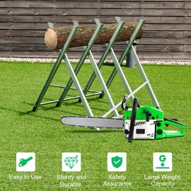 Goplus Portable Folding Sawhorse, Adjustable Steel Sawbuck for Firewood, Heavy Duty 220 lbs Sawhorse Work Table, Lightweight Log Wood Cutting Saw Horses Stand