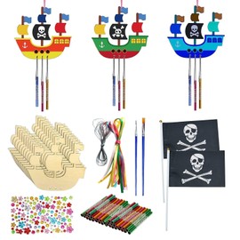 10-Piece Wooden Pirate Ship Wind Chime Set, Wind Chime Crafts, Decorative Pendants, Children'S Diy Wind Chime Materials, Children'S Toys
