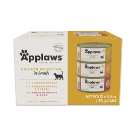 Applaws Wet Cat Food, 12 Pack, Limited Ingredient Canned Wet Cat Food, Chicken Variety Pack in Broth, 5.5oz Cans