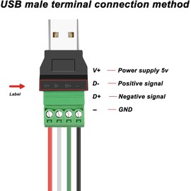 USB Screw Connection USB Terminal Adapter Converter, USB 2.0 Type A Male to 5-Pin Screw Terminal Data Transfer, 2 x USB Adapter Male
