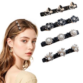 Pack of 4 Pearl Sparkling Hair Clips, Hummingbird Hair Clip with 3 Clips, Hair Clip with Crystal Flower for Women, Girls, Children