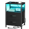 Yoobure Nightstand with Charging Station, LED Night Stand with Fabric