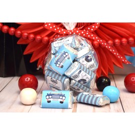 Police Officer Cop Birthday Party Miniature Chocolate Candy Bar Sticker Wrappers for Kids, 45 Wrap Around Labels Sized 1.4" x 2.6" by AmandaCreation, Great for Party Favors & Goodie Bags