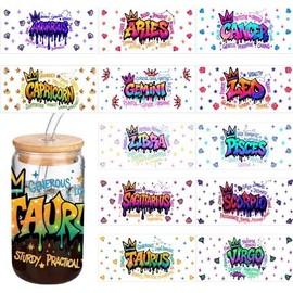 Pretty 12 Zodiac UV DTF 16oz Cup Stickers for DIY Craft
