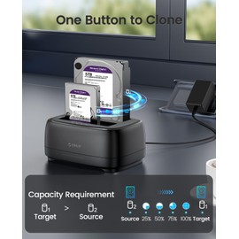 ORICO Hard Drive Docking Station Dual Bay USB 3.0 to SATA with Duplicator/Offline Clone Function External Hard Drive Dock for 2.5''/3.5'' HDD SSD Max Up to 44TB Support UASP Plug&Play-DD-C