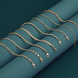 AWARDSEN 8 Piece Adjustable Chain Jewellery Set, Bracelet Women's Gold 14K Gold-Plated, Stackable Chain Bracelets for Women, No Gemstone