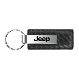 Au-TOMOTIVE GOLD, INC. Key Chain Key Ring Compatible with Jeep Gun Metal Carbon Fiber Leather Key Fob