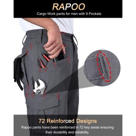 Rapoo Cargo Pants for Men Work Tactical Hiking Military Army Casual Pants for Men with Pockets Water Resistant Mens Ripstop Construction Carpenter Outdoor Pants Outdoor Grey 32Wx34L