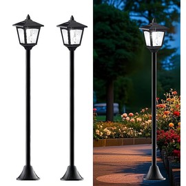 40-Inch Mini Solar Lamp Post Lights,Vintage Outdoor, IP65 Waterproof Auto Dusk to Dawn, Flicker-Free 15 Lumens LED & Easy Install for Garden/Patio/Lawn/Driveway/Entryway (2 Pack)