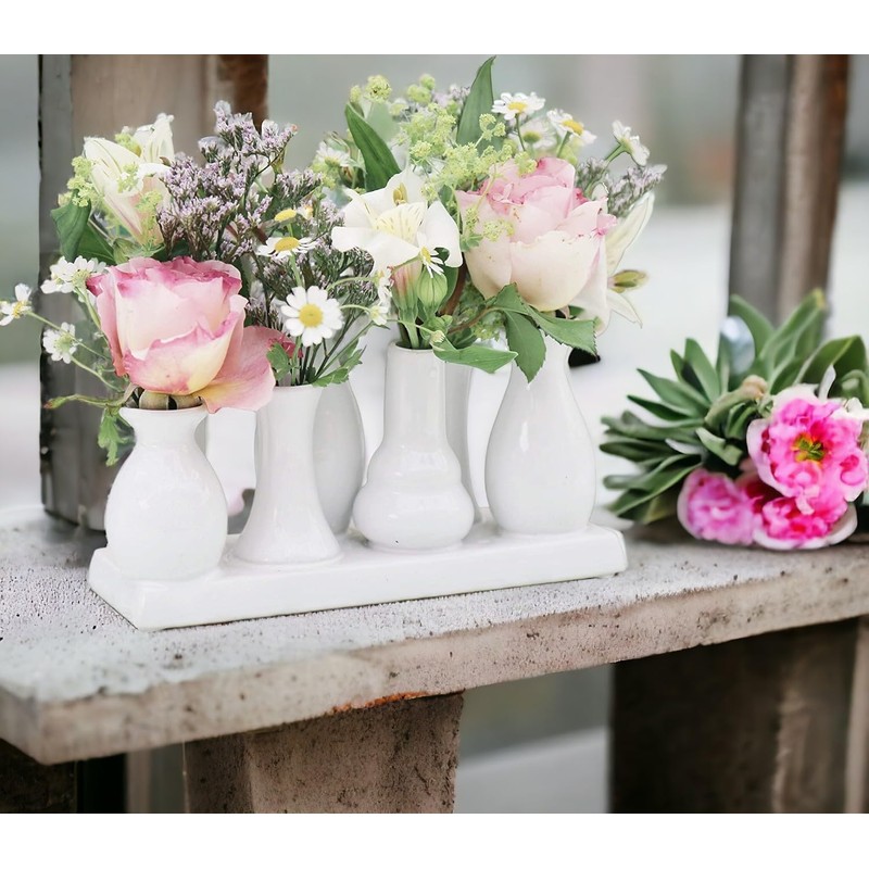 Jinfa Handmade, Small, Ceramic, Decorative Flower Vases, Set of 7