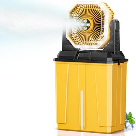 Portable Misting Fan, Rechargeable Outdoor Cooler, Battery Operated Personal Fan with3 Speeds & 8L Bucket for Patio, Camping,Hiking, Backyard, Travel, Desk,Pool, Beach, Yellow