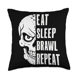 Eat Sleep Brawl Repeat Funny Video Gamer Gaming Throw Pillow