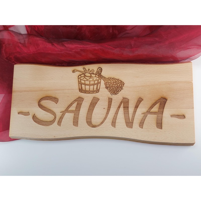 Generisch Sauna Sign Solid Beech Wood 38 x 17 cm