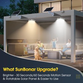 SunBonar Solar Ceiling Light-Motion Sensor, 30S/60S Timer & 4 Modes & Tricolor, Daytime & Dimmable with Remote & ON/Off Switch, Waterproof Indoor/Outdoor Solar Lights for Shed/Barn/Porch/Chicken Coop