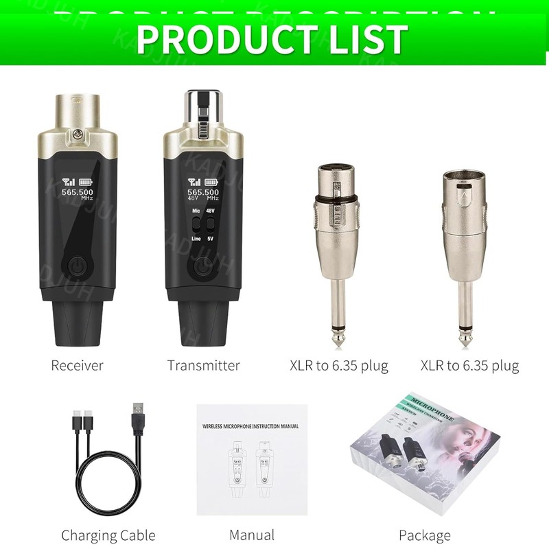 Kadjuh Wireless XLR Transmitter and Receiver& Wireless Guitar Transmitter Receiver,Rechargeable