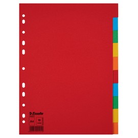 Esselte 10 Packs A4 Card File Dividers. 10 Parts Coloured Folder Dividers for Ring Binders and Lever Arch Files. Made from durable, eco friendly recycled card.